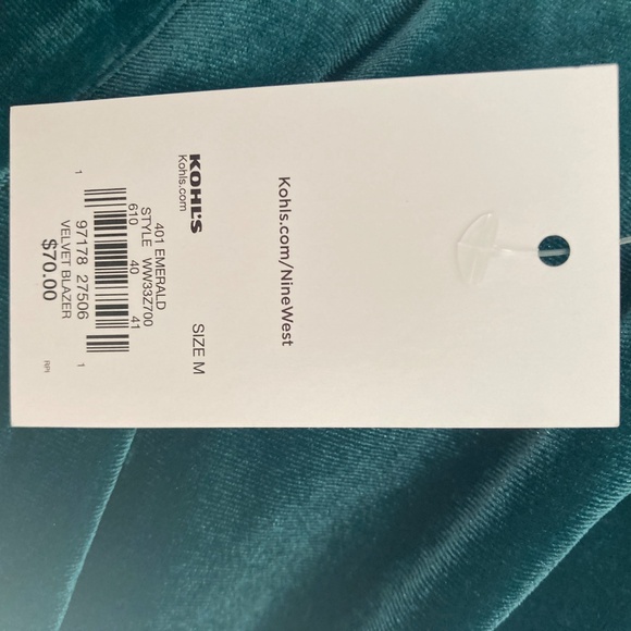 Nine West Velvet Blazer Size M Teal Blue - Picture 8 of 10